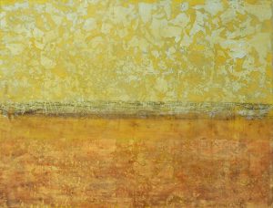Keltainen sade, 2022, enkaustiikkavaha kovalevylle, 52 x 66 cm